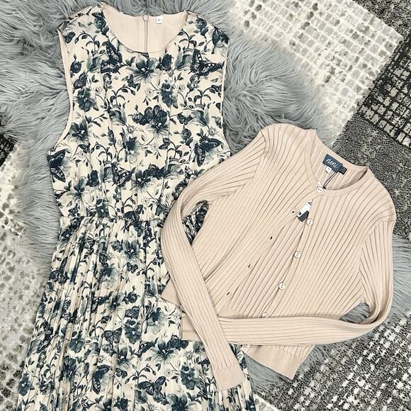 NONI 2pc Floral Printed Pleated Dress/Sweater Set Size Small Teen (MSRP $139.95) - Picture 5 of 8